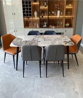Ensemble de table à manger en dalle de roche carrée à finition brillante, style moderne minimaliste, table à manger en pierre épaissie assemblée pour petit appartement