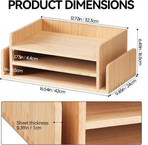 Bandeja de documentos de escritorio de madera con organizador clasificador de correo estante de almacenamiento para oficina o sala de estar soporte estacionario - Product Image 2
