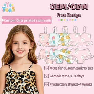 Costume da Bagno <span class=keywords><strong>Due</strong></span> Pezzi Personalizzato per Bambine con Spalline Sottili e Volant, Tessuto ad Asciugatura Rapida ed Elastico, Costume Stampato per Bambini - Product Image 1