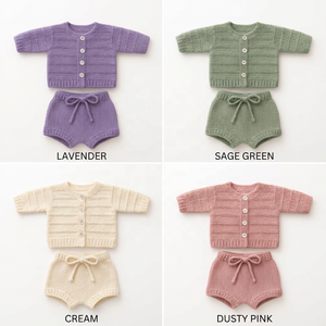 Conjunto de Suéter Tejido para Bebé Recién Nacido, Conjunto de Cárdigan Color Salvia, Ropa de Invierno, Atuendo Suave y Cálido para Niña, Diseño de Talla Personalizada - Product Image 2