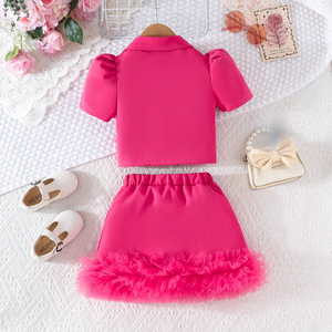 ชุดเสื้อผ้าเด็กผู้หญิงฤดูร้อนปี 2026 - เสื้อคอปกสีพื้นประดับลูกปัดพร้อมกระโปรงแต่งผ้าตาข่าย 2-8 ปี - Product Image 4