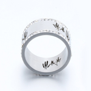 Anillo de Acero de Titanio con Diseño de Doble Hilera de Diamantes, 12MM, Diseño Hueco, Unisex, Regalo, Joyería Familiar - Product Image 4