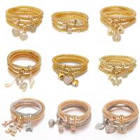 Bracelets à breloques à la mode pour femmes ensemble 3 pièces cristal hibou coeur éléphant ancre pendentifs strass Bracelets à breloques Bracelets