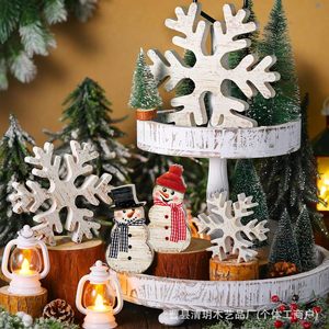 Wooden Snowflake <b>Christmas</b> Ornament Snowman Decoration Desktop Winter Holiday Decor Paulownia Wood Hand Painted 5 In 1 Set - Product Image 4