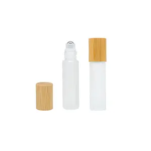 Rolo de garrafas de vidro para óleo essencial, frasco de bambu com bola de vidro de 5ml para perfume em olho, 10 ml