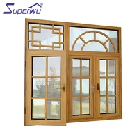 Fenêtre en aluminium style européen, cadre en bois coloré profil en aluminium, fenêtres et portes à bascule français, verre à impact