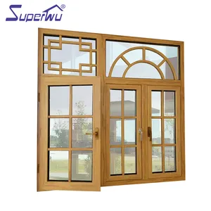 European Style Wooden Frame Color Aluminum Profile Casement Windows And Door French Swing Windows Impact Glass