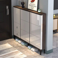 Meuble à chaussures moderne et durable en bois fin laqué brillant, avec rangement ouvert, gain de place, pour entrée, panneau multi-portes, pour hall d'entrée domestique