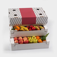 Boîte à agrumes en carton ondulé écologique et recyclable, design empilable, motifs citron et orange vibrants, gaufrage pour emballage de supermarché