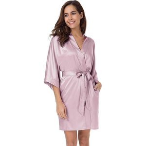 SIORO Bata de satén para mujer, cuello en V corto, mangas 3/4, ropa de dormir para novia, damas de honor, fiesta de boda - Product Image 2