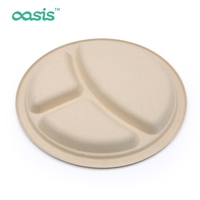 Assiette jetable Oasis en canne à sucre, biodégradable, compostable en 90 jours, non toxique, hygiénique, 10 pouces, 3 compartiments, pour restauration rapide, compatible micro-ondes