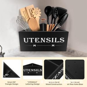 Support d'ustensiles d'angle en bois massif à 90 degrés, organisateur de cuisine, boîte de rangement pour ustensiles de cuisson grande capacité - Product Image 3