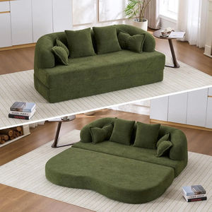 Modern Curved Loveseat Sleeper Sofa Bed Pull-Out Bed Chenille Boneless Modular <b>Floor</b> <b>Futon</b> Folding Convertible Living Room Hotel - Product Image 1