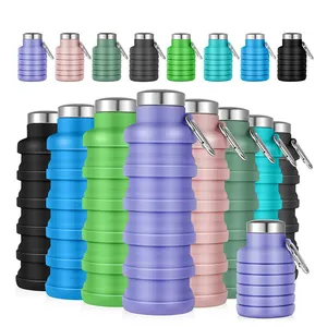 थोक खेल आउटडोर निजी लेबल BPA मुक्त बंधनेवाला पानी की बोतल सिलिकॉन तह पानी की बोतल के लिए लंबी पैदल यात्रा