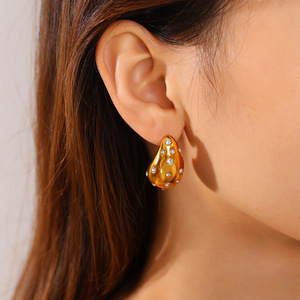 European American Style Retro Gold Plated Teardrop <b>Earrings</b> With Rhinestones Party Fashion Drop <b>Earrings</b> Stainless Steel <b>Post</b> - Product Image 4