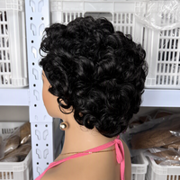 Perruque Bandeau Cheveux Humains Courts Bouclés Noir Jais Sans Colle Sans Lacet Prête à Porter Style Protecteur pour Femmes Vente en Gros