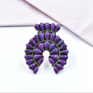 Anillo Naja Ajustable de Plata de Ley y Turquesa con Dalia Morada Hecha a Mano, Mayorista Indio - Product Image 1