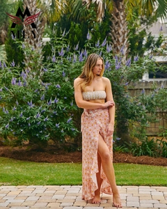 ملابس الشاطئ النسائية المثيرة تصميم جديد بيكيني بدون حمالة كروشيه فستان طويل مجوف طقم من قطعتين - Product Image 6