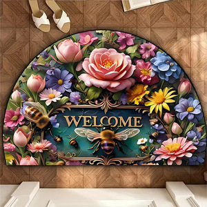 Tapete de Entrada Estilo Americano, Semicircular, con Diseño Floral, de Fibra de Poliéster Resistente a las Manchas, para la Entrada de la Casa o el Vestíbulo - Product Image 2