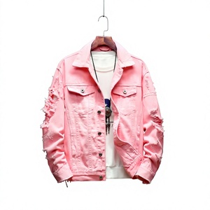 Veste en jean blanche pour homme, boutonnée, déchirée, délavée, couleur unie, coupe classique, pour l'automne - Product Image 3
