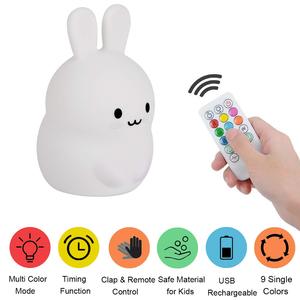 Lampe LED en Silicone avec capteur tactile à distance, <span class=keywords><strong>lapin</strong></span> de couleur, lampe de chevet, <span class=keywords><strong>veilleuse</strong></span> pour enfants, chambre à coucher, Usb Rechargeable - Product Image 2