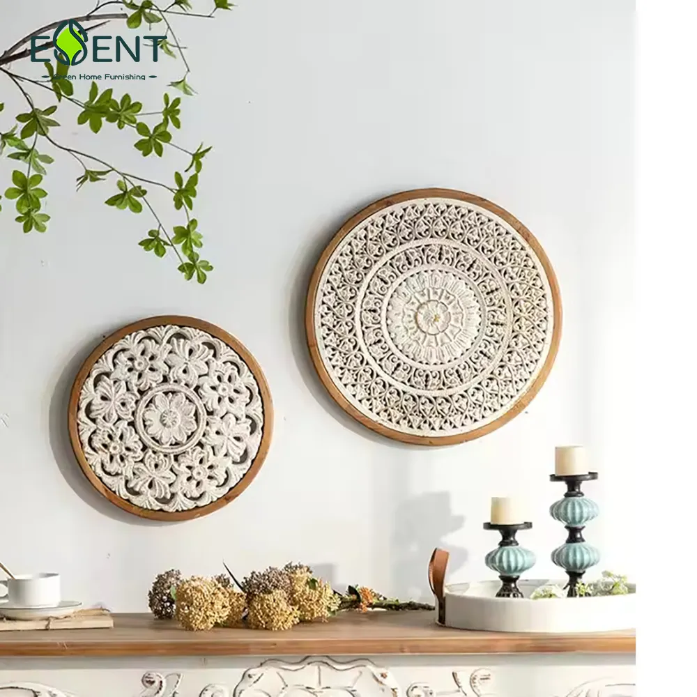 Essent Farmhouse Style Bedroom Round Wooden Wall Decor Decoration Antique Furniture Cottage Wall Decor For Home Living Room