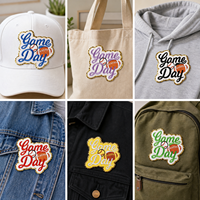 Patch brodé personnalisé pour le jour du match, baseball, football, avec bordure pailletée, découpé, thermocollant, pour chapeau, veste, chemise, vente en gros OEM