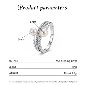 Best Selling S925 Silver Women's Ring with Two Freshwater Pearls <b>Wrapped</b>-Style Design and Cubic Zirconia Pavé Setting - Product Image 6