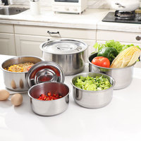 Lot de 5 Ustensiles de Cuisine en Acier Inoxydable, Casseroles et Batteries de Cuisson, Conteneur Alimentaire, Marmite à Soupe avec Couvercle en Acier