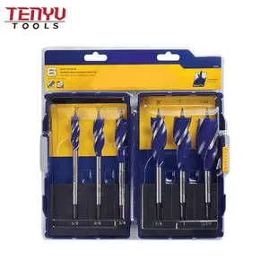 6pcs 150mm Hex Shank Tri-Flute Three Spurs Wood Working Auger Drill Bit Set in Double Blister for Fast Drilling