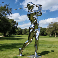 Sculpture abstraite en métal pour parc extérieur BLVE, sculpture sportive de tennis en acier inoxydable poli