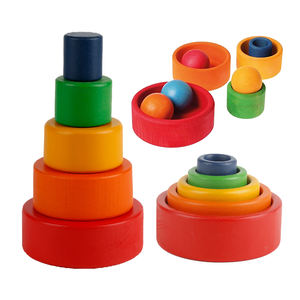 Set di Blocchi da Costruzione Educativi in Legno Colorato per Bambini, Arcobaleno Impilabile, Fornitore Premium, Giocattolo STEM Personalizzato in Faggio - Product Image 1