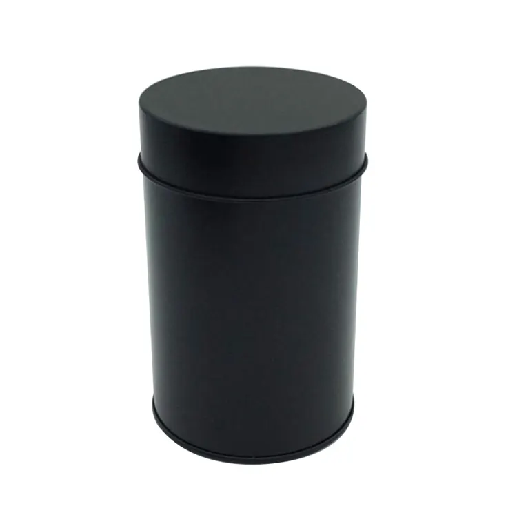 Wholesale Online Round Airtight Tea Black Tin Can with Double Lids