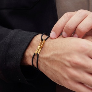 Customized Engraved characters Stainless steel Adjustable Cord double ring Lock Clasp Braided Couple <b>bracelets</b> - Product Image 5