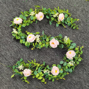 Leaf White Camellia Vine Rose <strong>Eucalyptus</strong> Leaf Vine Wedding Festival Decoration Flower Garland - Product Image 3
