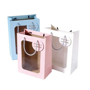 Bolsa de Regalo de Papel Azul Claro con Ventana Transparente, Asa de Cuerda de Algodón, Papel Reciclable, Estilo Clásico para Regalos y Manualidades - Product Image 5