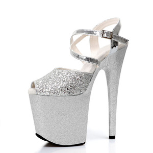Nuovi Sandali Eleganti da Donna <span class=keywords><strong>Argento</strong></span> Lucidi con Cinturino Incrociato alla Caviglia, Plateau Glitterato, <span class=keywords><strong>Tacchi</strong></span> Alti Sexy per Matrimoni e Feste Serali 20cm 8 Pollici - Product Image 1