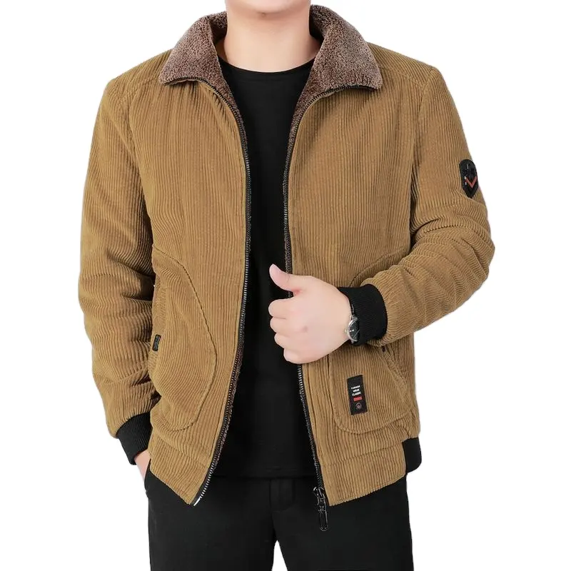 Winter mens casual corduroy jacket plus size jacket brown cotton jacket