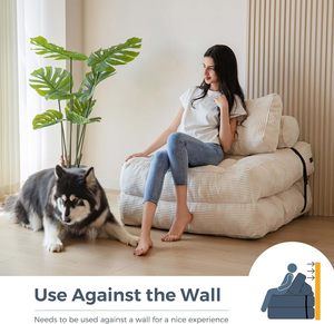 MAXYOYO Single Beige Folding Sofa Bed Convertible Sleeper Chair Pillow <strong>Foldable</strong> <strong>Mattress</strong> Back Support Portable Chair Living Room - Product Image 3