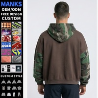 Sweat à capuche unisexe personnalisé avec logo, entièrement zippé, motif camouflage, blocs de couleur, style streetwear, coupe ample à épaules tombantes, effet vieilli, pour hommes, vente en gros