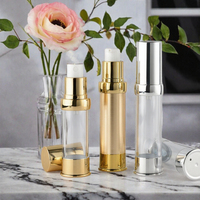 Flacon pompe airless vide pour sérum cosmétique et crème contour des yeux, 5ml 10ml, doré argenté, avec bouchon à vis