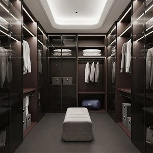 Solution complète pour toute la <span class=keywords><strong>maison</strong></span> : armoires en bois avec portes en verre, style luxueux, dressing avec éclairage LED, chambre à coucher moderne modulaire, dressing intégré - Product Image 4
