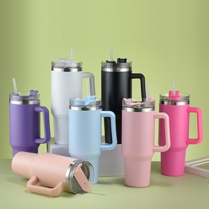 Vaso De Acero Inoxidable De 40 Oz Con Asa Y Pajita