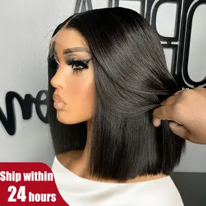 In Stock Raw bob wigs human hair lace front Double Drawn Human Hair 4X4 Glueless Wigs Human Hair Pre Plucked Wear & Go Bob Wigs