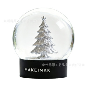 Makeinkk Christmas Snow <b>Globe</b> Silver Tree Black Base Tabletop Decoration - Product Image 3