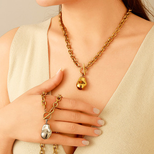 Collier en acier inoxydable, forme de perle baroque, plaqué or 18 carats, fermoir OT, pendentif tendance, bijoux - Product Image 2