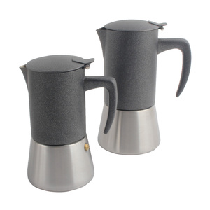 Cafetera Moka Moderna de Dos Tonos en Acero Inoxidable con Revestimiento de Granito, Apta para Inducción - Product Image 1