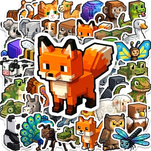 Nuevo Set de 50 Pegatinas de Animales Estilo Pixel, Lindas Pegatinas Cuadradas de Dibujos Animados para Decorar Botellas de Agua y Diarios - Product Image 1