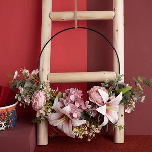 Guirlande florale artificielle CallaFloral, anneau unique, à suspendre au mur, lys, rose thé, décoration de mariage et de maison CF01089 - Product Image 1