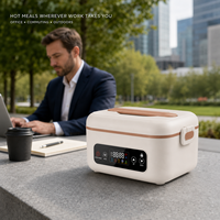 Kotak Makan Siang Berpemanas HTIM Tanpa Kabel, Dapat Diisi Ulang, Bahan Stainless Steel, Kapasitas 1L, Dilengkapi Timer, Daya USB/Baterai, Fitur Power Bank Portabel